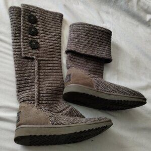UGG Medium Gray "CLASSIC CARDY" Sweater Knit BOOT Sz 6